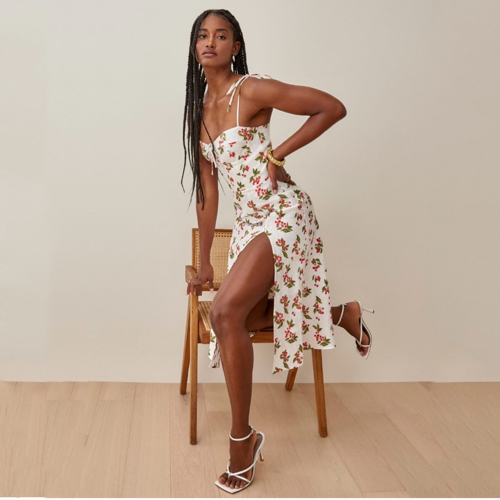 Reformation Joyce Sour Cherry Linen Dress